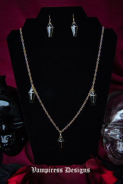 Coffin Necklace-Black Coffin Necklace and Earring Set