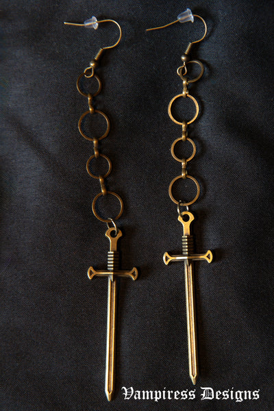 Bronze Sword O-Ring Earrings