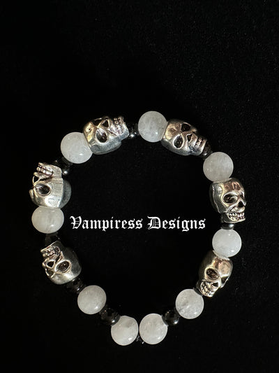 Quartz Jasper Silver Skulls Bracelet